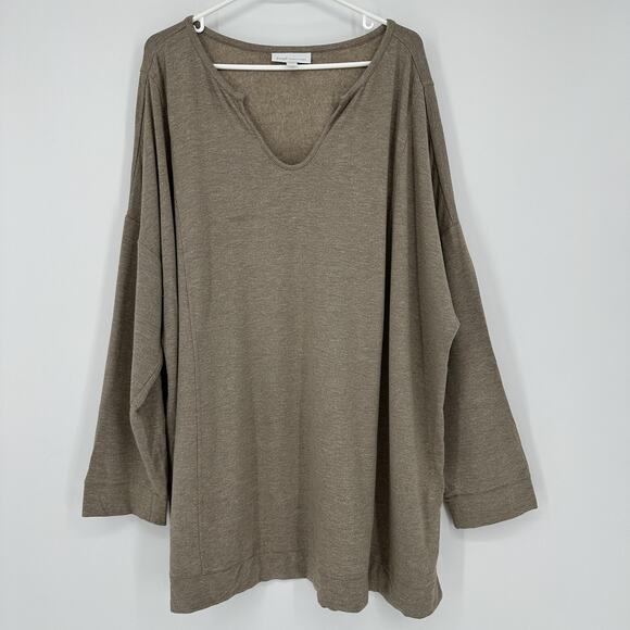 Pure Jill Tops - Pure Jill Tranquility Fleece Pullover Womens 4X Brown Oversized Soft Top Cozy